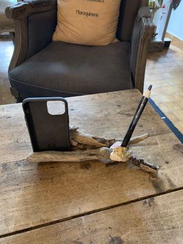 Support smarphone et porte stylo en bois flotté