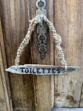 Plaque de porte en bois flotté pour toilettes