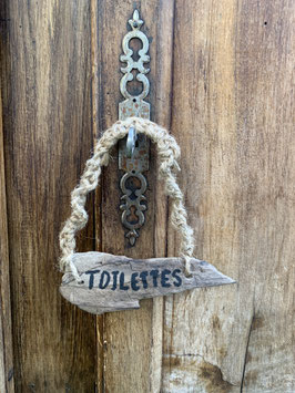 Plaque de porte en bois flotté pour toilettes