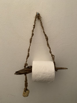 Dérouleur de papier toilette en bois flotté et galet
