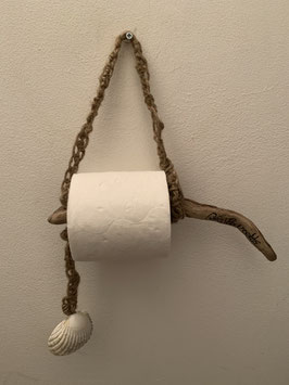 Dérouleur de papier toilette en bois flotté et coquillage