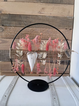 Ring mit Standfuss Schnurgeflecht rosa