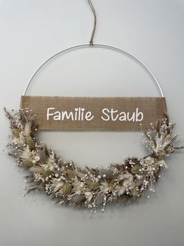 Türkranz "Familienname" auf Juteband