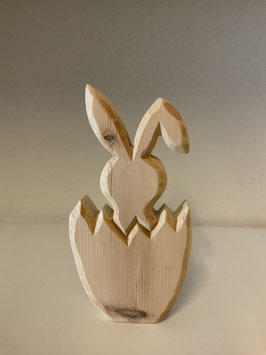 Hase schaut aus Eierschale
