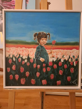 Mila and the tulip field