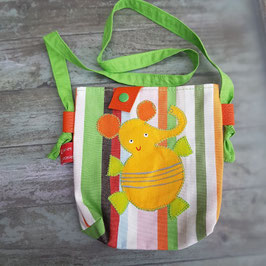 Sac pour enfant en toile rayée avec éléphant jaune