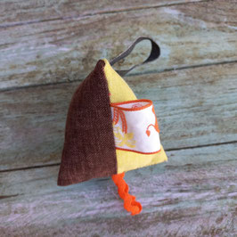 Hochet berlingot en toile marron et jaune