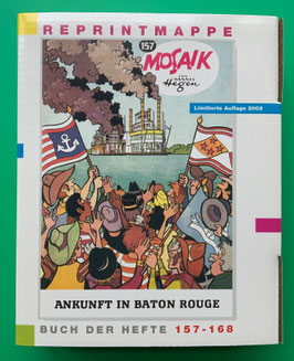 Mosaik Digedags originale Reprintmappe 14 Nummern 157 - 168 komplett mit Umkarton, Innenkarton, Beilage Blatt Skizzenblock Hegen sowie 12 Reprintheften in exzellentem Zustand