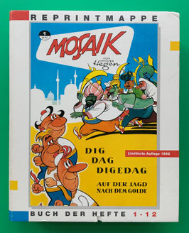 Mosaik Digedags originale Reprintmappe 1  - Nummern 1 bis 12 komplett mit Karton und 12 Reprintheften (wurde als einzige Mappe ohne Umkarton verausgabt)