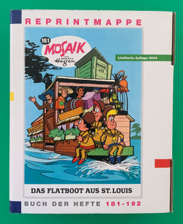 Mosaik Digedags originale Reprintmappe 16 Nummern 181 - 192 komplett mit Umkarton, Innenkarton, Beilage Blatt Skizzenblock Hegen sowie 12 Reprintheften in exzellentem Zustand