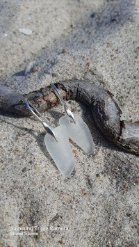 925-er Silber Ohrringe mit echtem Seeglas in Weiß