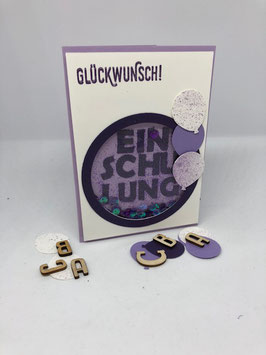 Einschulungskarte Schüttelkarte dunkellila