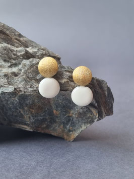 Ohrstecker 1 goldener 1 weißer Punkt