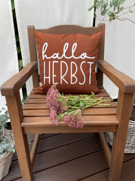 Outdoor Kissenbezug  mit Druck in weiß "Hallo Herbst"