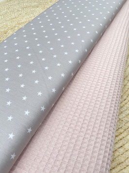 Nähset „Taupe Star & Rosé“ – Baumwollstoff mit Sternen & Waffelpiqué – 2×50 cm