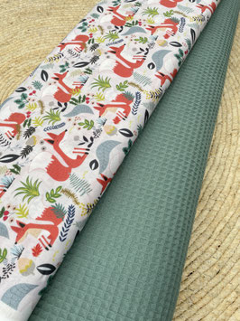 2er Stoffpaket Waffelpique Eukalyptusgrün und Baumwolle Füchse 2x0,5m ideal für Patchwork Deko Kleidung und Heimtextilien 100% Baumwolle
