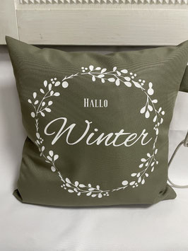 Outdoor Kissenbezug  mit Druck in weiß "Hallo Winter"