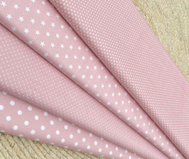 Baumwollstoff Rosa mit Sternen & Punkten – 4 Designs – hochwertiger Stoff für Baby, Deko & Nähen – Verkauf je 0,50 m