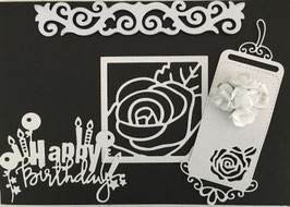 Maxi-Karte "Happy Birthday" mit filigranen Details und Papierrosen