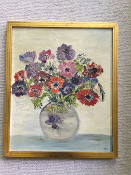 nr: 964 brocante schilderij gekleurde anemonen