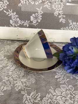 nr:A761 vintage koffie kop en schotel blauwe/gouden rand