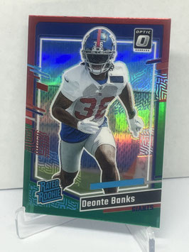 Deonte Banks (Giants) 2023 Donruss Rated Rookie Optic Preview Red/ Green Prizm #376