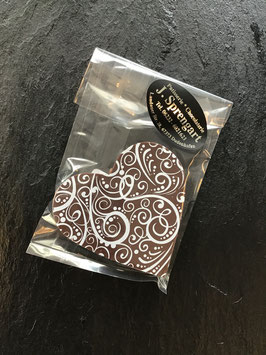 Zartbitter Schokoladenherz 55 % Kakao - mit weißem Schnecken- Muster - 28 Gramm