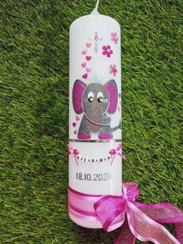 Taufkerze Elefant TK210-10 Anthrazit-Pink-Rosa-Altrosa Holoflitter / Silberstreifen