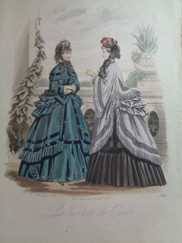 Gravure de mode hiver 19ème siècle