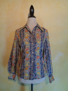 Chemise bleue fleurie 70's T.36