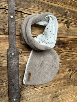 Fleeceset aus Mütze und Loop beige mit Punkten