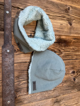Rippteddy Set mit Mütze und Loop in mint