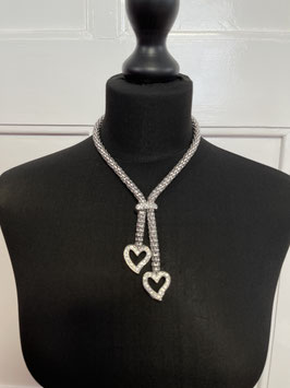 nr 9126 metalen ketting met strass hartjes