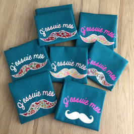 Serviette bleu canard "J'essuie mes moustaches"