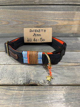 ELBBUDEN´s ELBROPE1 : Stufenlos verstellbares Halsband in seil ANTRAZITH mit hamburg wrap *frachtpapier*    HU 40-50