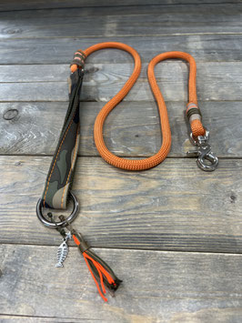 CITY LEINE mit Softshell *CAMOU * auf Gurt OLIV , 3 D Naht NEO ORANGE mit Seil MANDARIN & Bonsche wickel * camou beige*