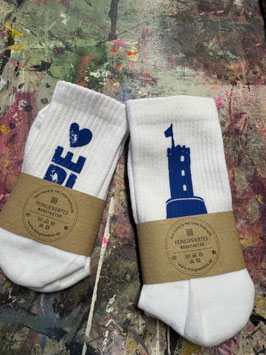 Handbedruckte Socken – „I ❤️ Bielefeld“ & Starrenburg-Motiv