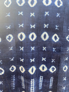 Housse de Coussin en Bogolan - Bleu Indigo et Blanc - Croix et Ronds