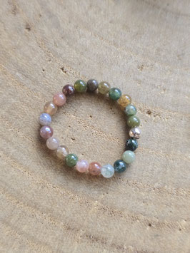 Fingerring Indischer Achat/925 Silber Perle, mit elastischem Gummiband