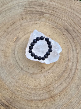 Fingerring Lavastein/925 Silber Perle, mit elastischem Gummiband