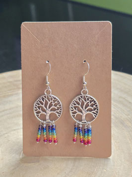 Lebensbaum Edelstahl/Ohrhänger 925 Silber mit Chakra Perlen