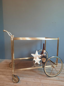 VINTAGE SERVIERWAGEN MESSING UND RAUCHGLAS ORIGINAL 1950er / 1960er JAHRE COCKTAILTROLLEY