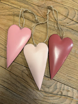 Blechherzen in Lila/Rosa 3er Set Groß (Schlank)