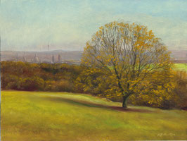 Öl auf Papier, "Herbst über Dresden", 18 x 24 cm