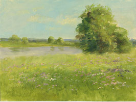 Öl auf Papier, "Elbwiese bei Gohlis", 18 x 24 cm