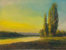 Öl auf Papier, "Abend an der Elbe bei Kaditz", 18 x 24 cm