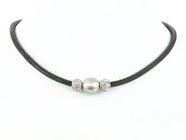 Halskette Leder braun Edelstahl Beads Magnetverschluss gebürstet handgefertigt