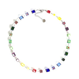 Halskette Würfelkette Kunterbunt mit Millefiori Glaswürfeln handgefertigt