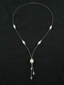 Halskette Y-Kette Süßwasserperlen mit Swarovski Kristallen handgefertigt