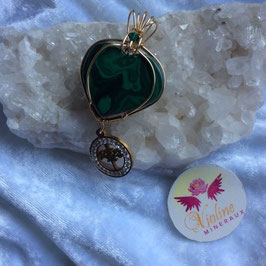 malachite coeur + arbre de vie, pendentif fil or